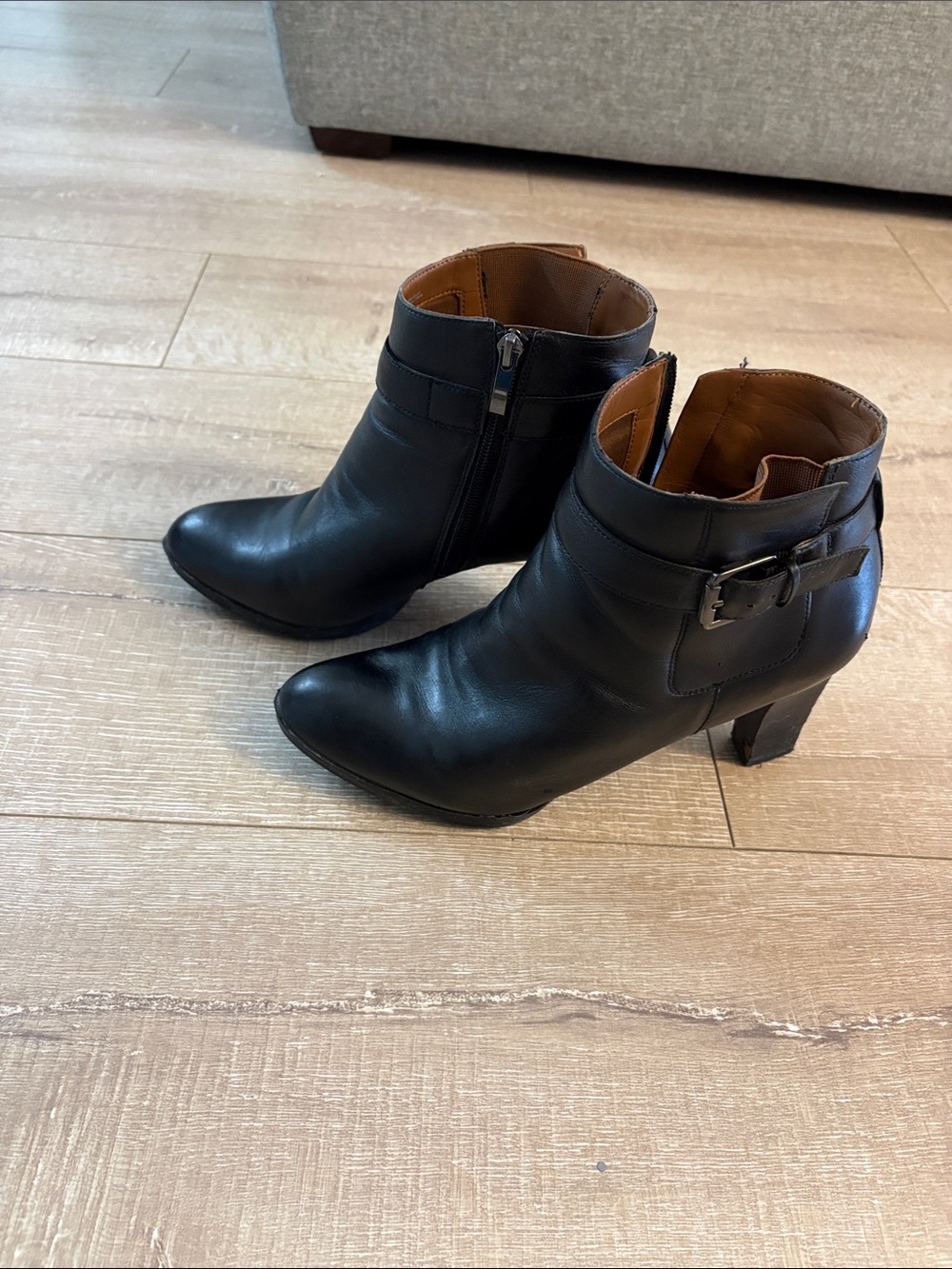 Franco Sarto Black Leather Buckle Ankle Boots